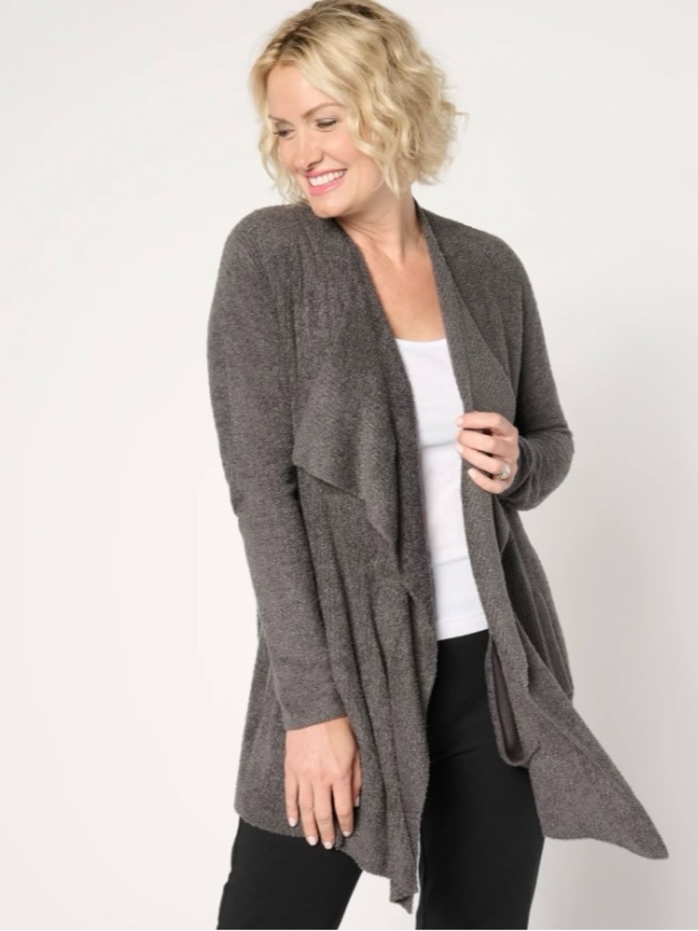 Barefoot Dreams Charcoal Draped Open-Front Cardigan